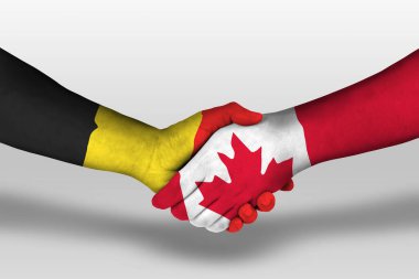 Ellerine Kanada ve Belçika bayrakları arasında el sıkışma, kırpma yolu ile illüstrasyon.