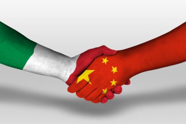 Handshake between china and italy flags painted on hands, illustration with clipping path.