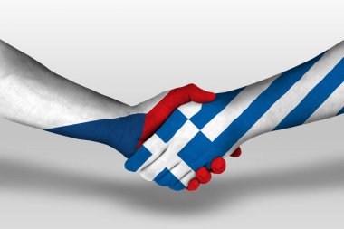 Ellere boyanmış Yunan ve Çek Cumhuriyeti bayrakları arasında el sıkışma, kırpma yolu ile illüstrasyon.