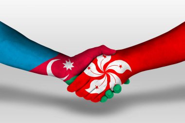 Ellerinde Hong Kong ve Azerbaijan bayrakları arasında el sıkışma, kırpma yolu ile illüstrasyon.