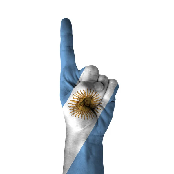 Hand Pointing Thumb Direction Argentina Painted Flag Symbol Direction First — Fotografia de Stock