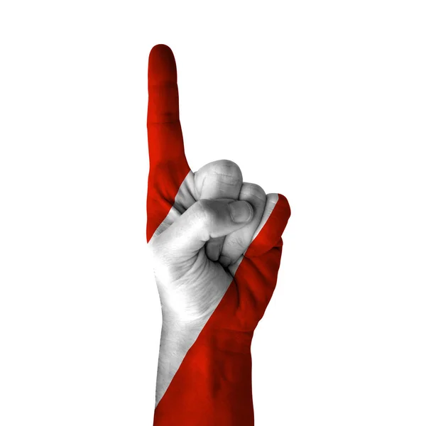 Hand Pointing Thumb Direction Austria Painted Flag Symbol Direction First — Foto Stock