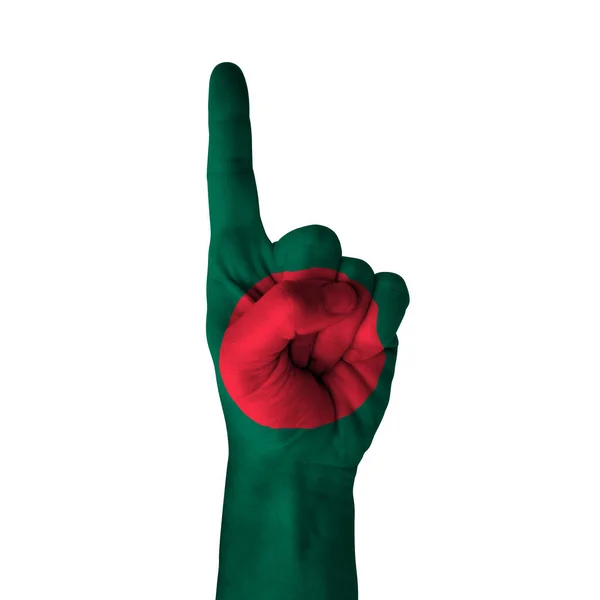 Hand Pointing Thumb Direction Bangladesh Painted Flag Symbol Direction First — Stock fotografie