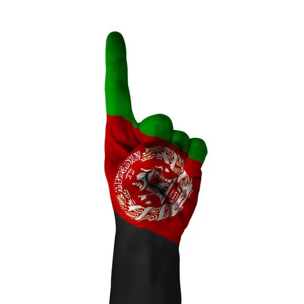 Hand Pointing Thumb Direction Afghanistan Painted Flag Symbol Direction First — Stock Photo, Image