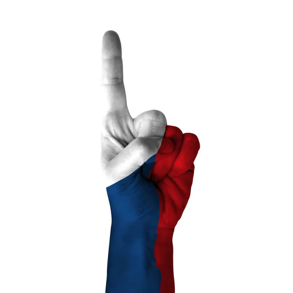 Hand Pointing Thumb Direction Czech Republic Painted Flag Symbol Direction — Stockfoto