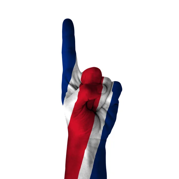 Hand Pointing Thumb Direction Costa Rica Painted Flag Symbol Direction — Stockfoto