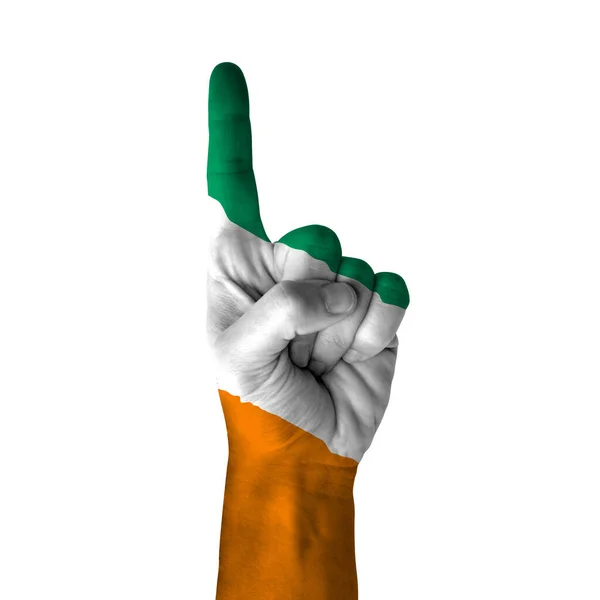 Hand Pointing Thumb Direction Cote Divoire Painted Flag Symbol Direction — Stock Photo, Image