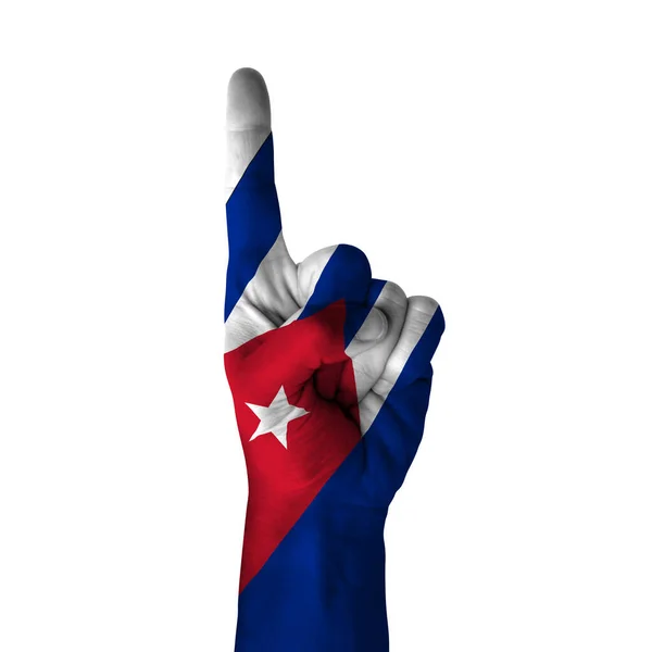 Hand Pointing Thumb Direction Cuba Painted Flag Symbol Direction First — 图库照片