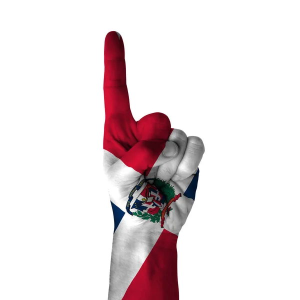 Hand Pointing Thumb Direction Dominican Republic Painted Flag Symbol Direction — Stockfoto