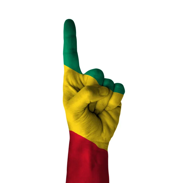 Hand Pointing Thumb Direction Guinea Painted Flag Symbol Direction First — Stockfoto