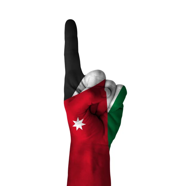 Hand Pointing Thumb Direction Jordan Painted Flag Symbol Direction First — Photo