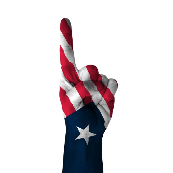 Hand Pointing Thumb Direction Liberia Painted Flag Symbol Direction First — Stok fotoğraf