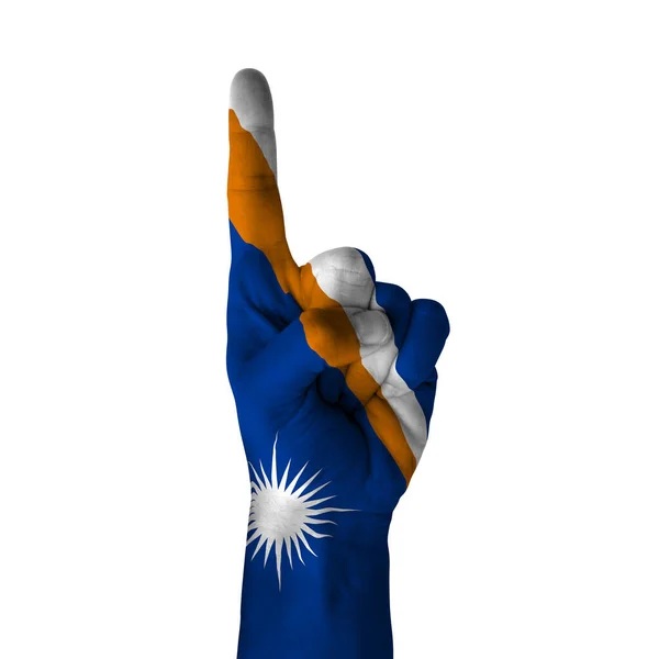 Ręcznie Skierowany Kciuk Górę Wyspy Marshalla Malowane Flagą Jako Symbol — Zdjęcie stockowe