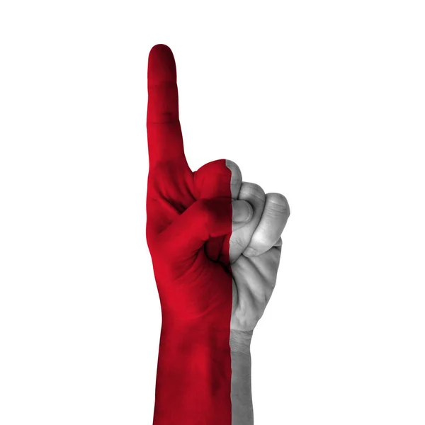 Hand Pointing Thumb Direction Monaco Painted Flag Symbol Direction First — Stockfoto