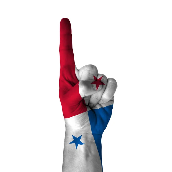 Hand Pointing Thumb Direction Panama Painted Flag Symbol Direction First — Stock Fotó