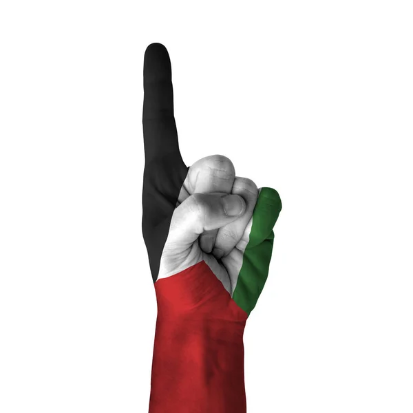 Hand Pointing Thumb Direction Palestine Painted Flag Symbol Direction First —  Fotos de Stock