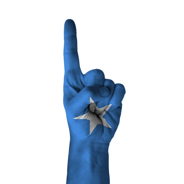Hand Pointing Thumb Direction Somalia Painted Flag Symbol Direction First — Stok Foto