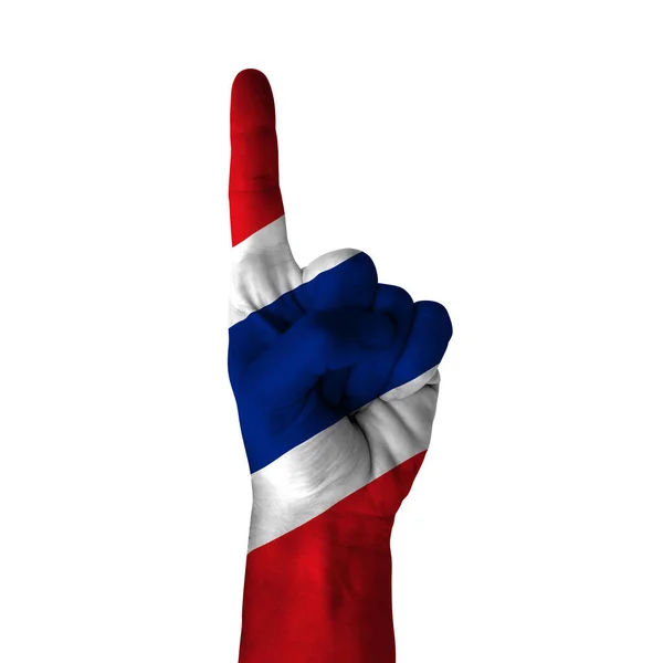 Hand Pointing Thumb Direction Thailand Painted Flag Symbol Direction First —  Fotos de Stock