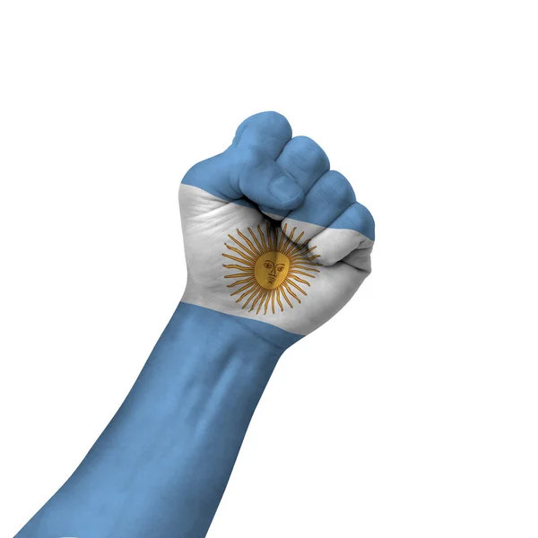 Hand Making Victory Sign Argentina Painted Flag Symbol Victory Resistance — стоковое фото