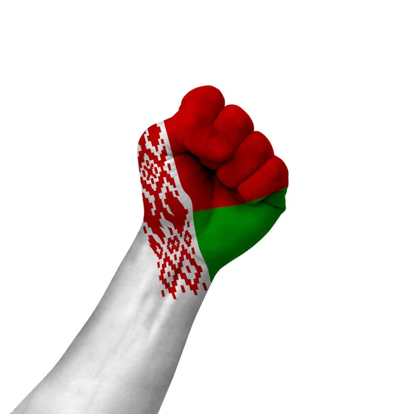 Hand Making Victory Sign Belarus Painted Flag Symbol Victory Resistance — Stockfoto
