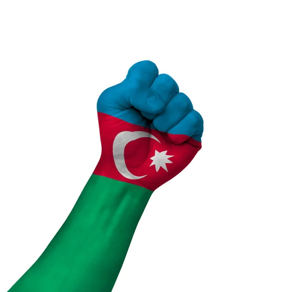 Hand Making Victory Sign Azerbaijan Painted Flag Symbol Victory Resistance — Stockfoto