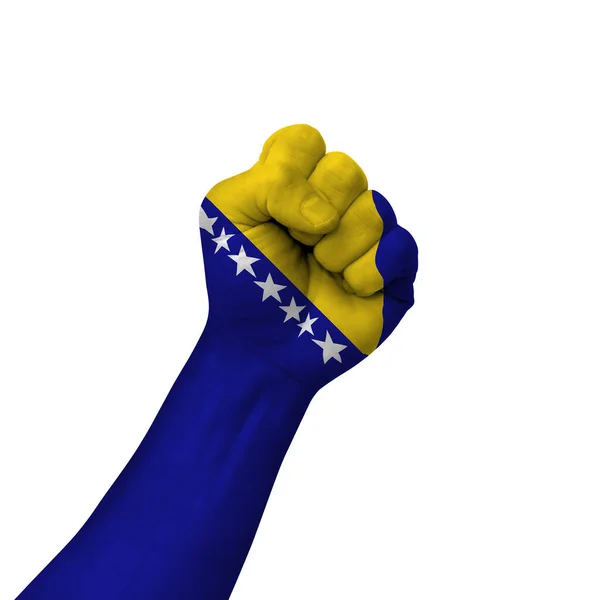 Hand Making Victory Sign Bosnia Herzegovina Painted Flag Symbol Victory — Stock Photo, Image