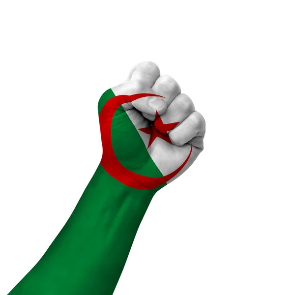 Hand Making Victory Sign Algeria Painted Flag Symbol Victory Resistance — Fotografia de Stock