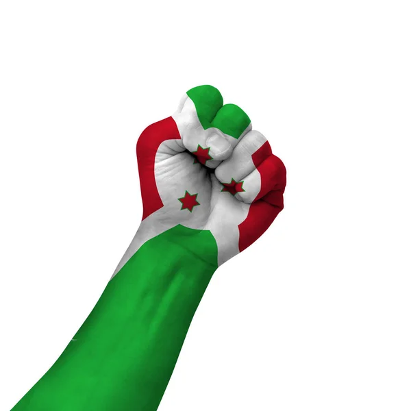 Hand Making Victory Sign Burundi Painted Flag Symbol Victory Resistance — Foto Stock