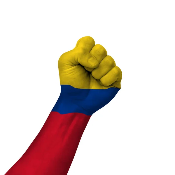 Hand Making Victory Sign Colombia Painted Flag Symbol Victory Resistance — Zdjęcie stockowe