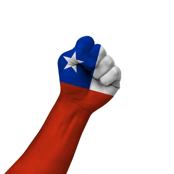 Hand Making Victory Sign Chile Painted Flag Symbol Victory Resistance — стоковое фото