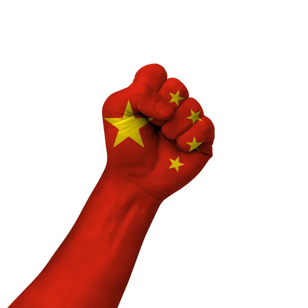 Hand Making Victory Sign China Painted Flag Symbol Victory Resistance — стоковое фото