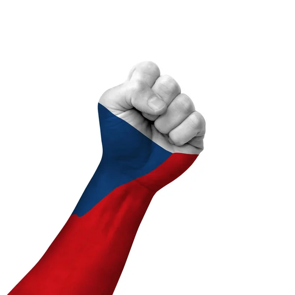 Hand Making Victory Sign Czech Republic Painted Flag Symbol Victory — Stockfoto