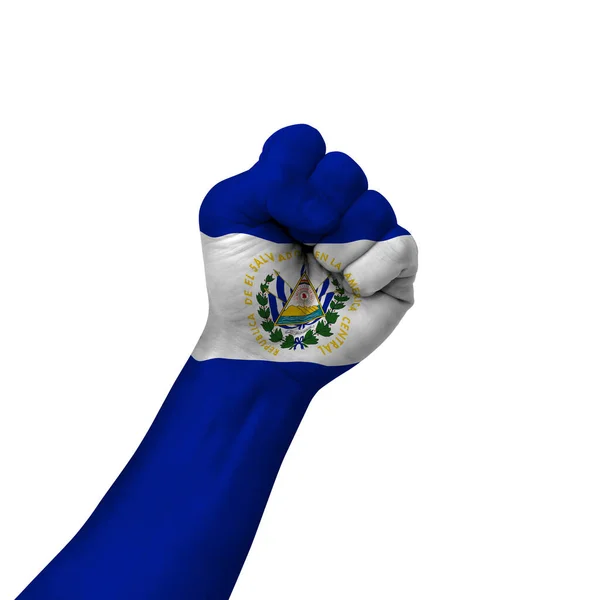 Hand Making Victory Sign Salvador Painted Flag Symbol Victory Resistance — Stockfoto