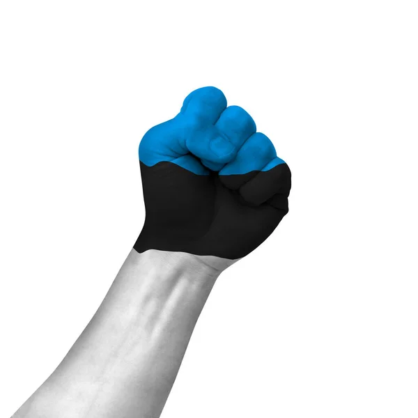 Hand Making Victory Sign Estonia Painted Flag Symbol Victory Resistance — Stockfoto