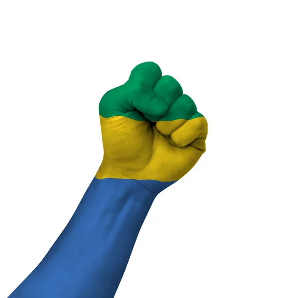 Hand Making Victory Sign Gabon Painted Flag Symbol Victory Resistance — Stock Photo, Image