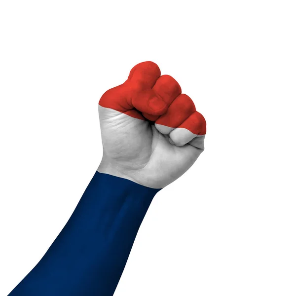 Mão Fazendo Sinal Vitória França Pintada Com Bandeira Como Símbolo — Fotografia de Stock