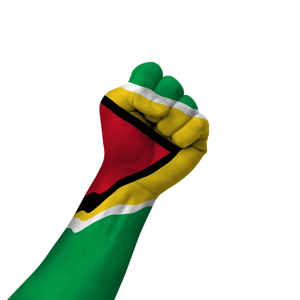 Hand Making Victory Sign Guyana Painted Flag Symbol Victory Resistance — Stockfoto