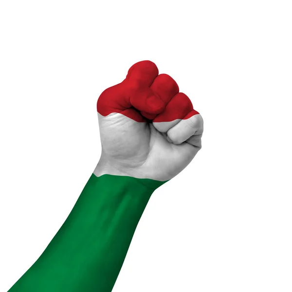 Hand Making Victory Sign Hungary Painted Flag Symbol Victory Resistance — Foto Stock