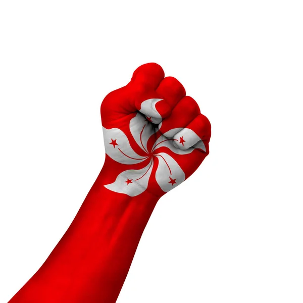 Hand Making Victory Sign Hong Kong Painted Flag Symbol Victory — Stock Photo, Image