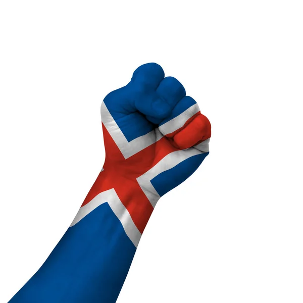 Hand Making Victory Sign Iceland Painted Flag Symbol Victory Resistance — Foto de Stock