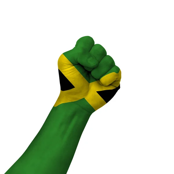 Hand Making Victory Sign Jamaica Painted Flag Symbol Victory Resistance — Foto de Stock