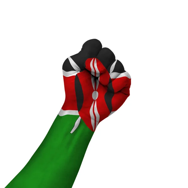 Hand Making Victory Sign Kenya Painted Flag Symbol Victory Resistance — Foto Stock