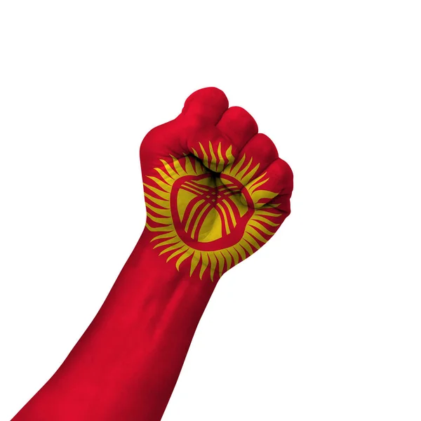 Hand Making Victory Sign Kyrgyzstan Painted Flag Symbol Victory Resistance — Stock Photo, Image