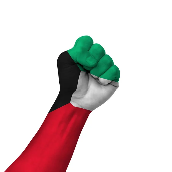 Hand Making Victory Sign Kuwait Painted Flag Symbol Victory Resistance — Stock Fotó