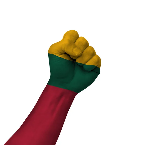 Hand Making Victory Sign Lithuania Painted Flag Symbol Victory Resistance — Foto Stock