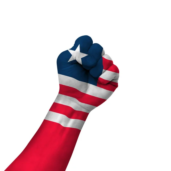 Hand Making Victory Sign Liberia Painted Flag Symbol Victory Resistance — Stok fotoğraf