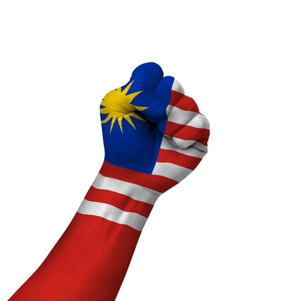 Mão Fazendo Sinal Vitória Malásia Pintado Com Bandeira Como Símbolo — Fotografia de Stock