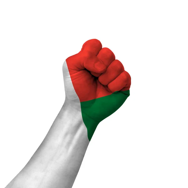 手作りの勝利のサイン 成功の象徴として旗で描かれたマダガスカル 白い背景に孤立 — ストック写真