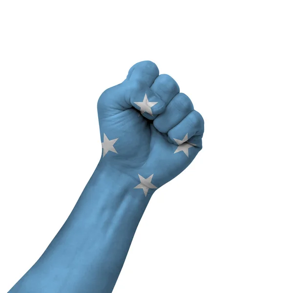 Hand Making Victory Sign Micronesia Painted Flag Symbol Victory Resistance — Stock Photo, Image