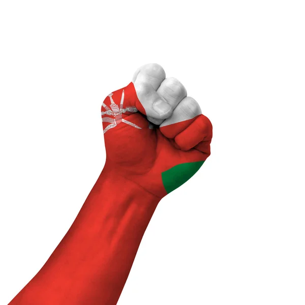 Hand Making Victory Sign Oman Painted Flag Symbol Victory Resistance — Foto Stock